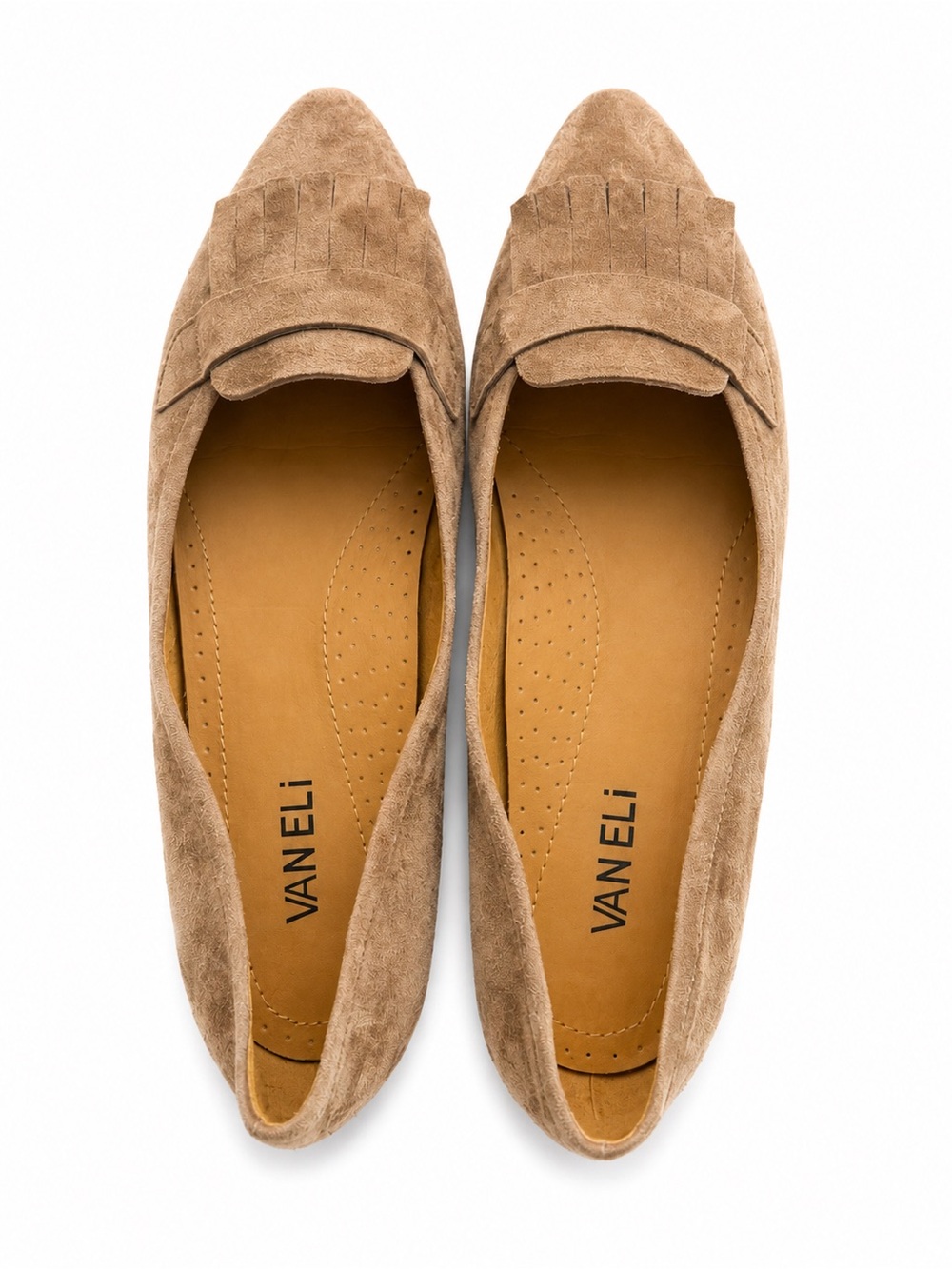 Van Eli Tan Suede Pointed Fringe Loafers